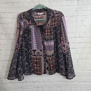 Maurices patchwork paisley bell sleeve blouse sz Sm/ XS Boho WhimsiGoth Witchy